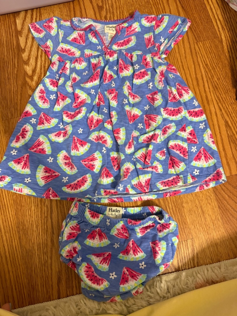 Hatley Blue Dress with Pink Watermelon Print and Bloomers